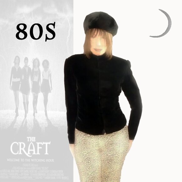 Vintage Black Velvet High Neck Top Goth Look 80s Victor Costa - Picture 1 of 16